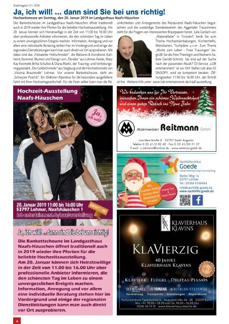 Stadt-Magazin Siegburg, Lohmar, Neunkirchen-Seelscheid - Dezember 2018