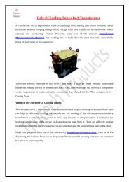 Role Of Cooling Tubes In A Transformer