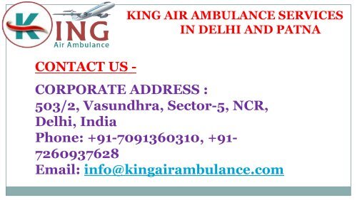 Take Notable and Safe King Air Ambulance Services in Delhi and Patna