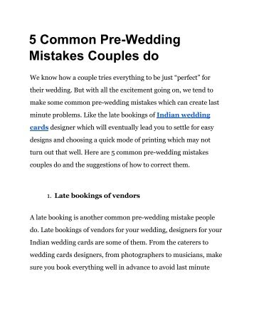 5 common Pre-Wedding mistakes couples do