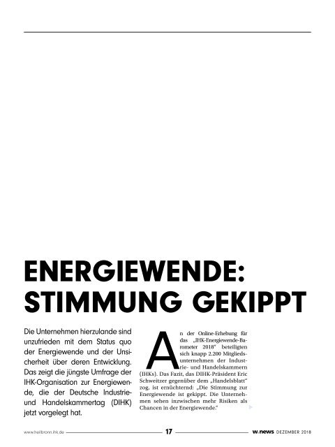 DIE ENERGIEWENDE. SCHÖNE BESCHERUNG FÜR UNTERNEHMEN| w.news 12.2018