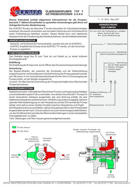 ÖLBRENNERPUMPE TYP T GETRIEBEGRÖSSEN 2-3-4-5 - Suntec