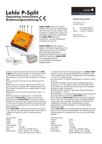 Lehle P-Split Operating Instructions Bedienungsanleitung