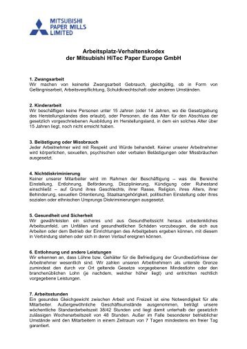 Arbeitsplatz-Verhaltenskodex MPE - Mitsubishi Paper