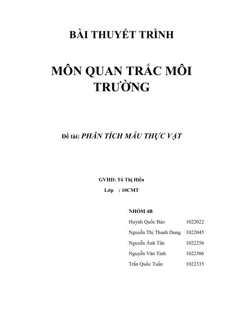 ĐỀ TÀI PHÂN TÍCH MẪU THỰC VẬT