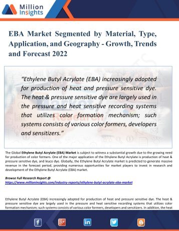 EBA Market Manufacturing Cost Analysis, Key Raw Materials, Price Trend, Industrial Chain Analysis by 2022