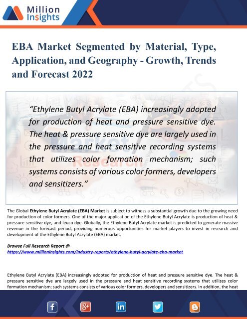 EBA Market Manufacturing Cost Analysis, Key Raw Materials, Price Trend, Industrial Chain Analysis by 2022