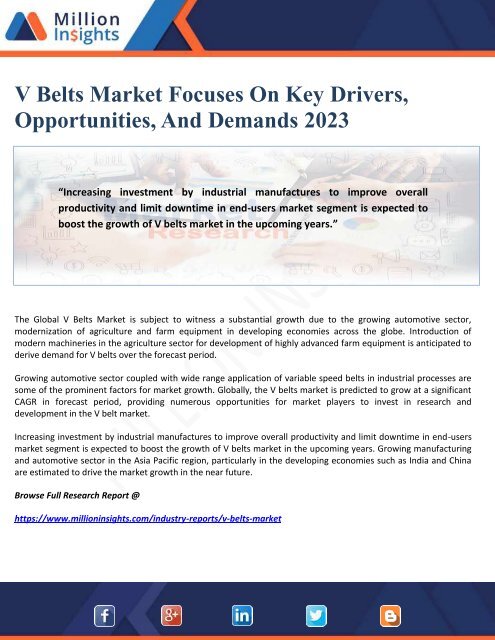 V Belts Market Focuses On Key Drivers, Opportunities, And Demands 2023