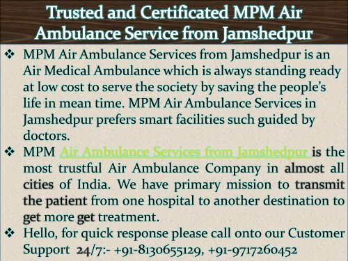 Immediately Transport by MPM Air Ambulance Service from Bokaro with MD Doctor