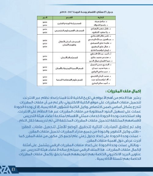  التقرير السنوي لكلية طب الأسنان 2017 