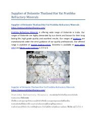 Supplier of Dolomite Thailand Hat Yai Pratibha Refractory Minerals