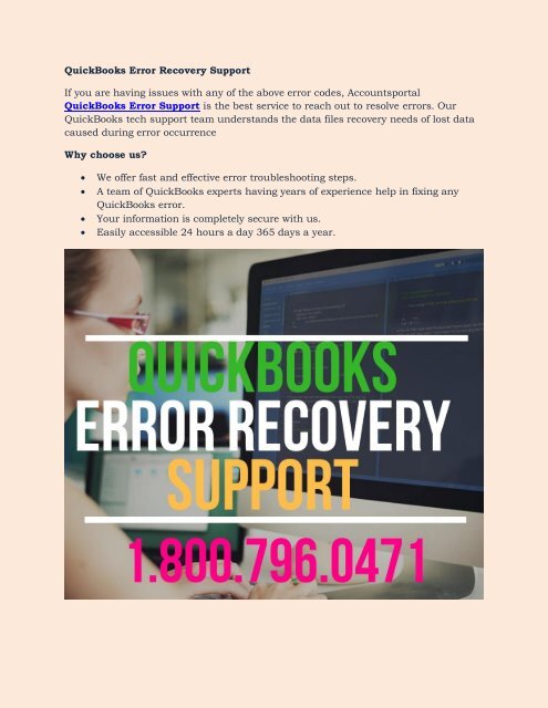 QuickBooks Error Recovery Support : 1800-796-0471
