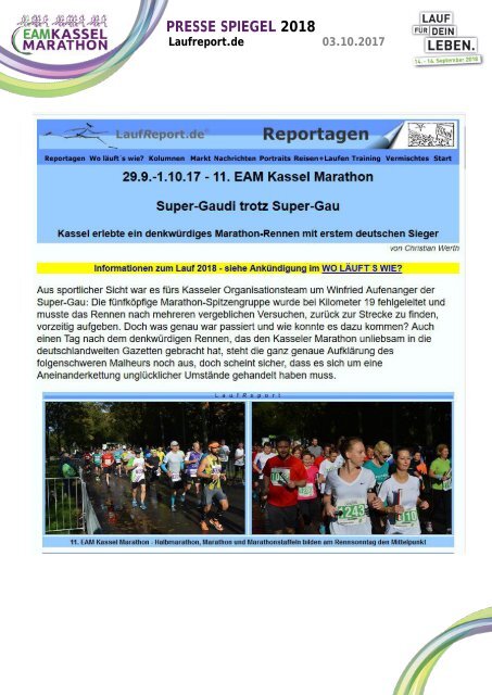 Pressespiegel EAM Kassel Marathon 2018