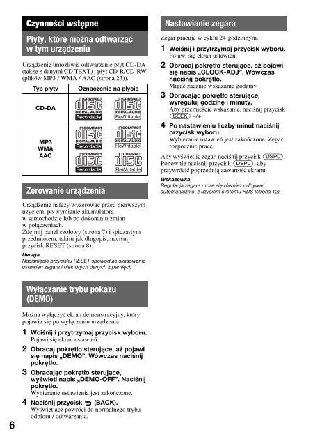 Sony CDX-GT550UI - CDX-GT550UI Consignes d&rsquo;utilisation Polonais