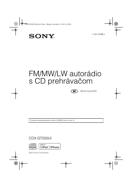 Sony CDX-GT550UI - CDX-GT550UI Consignes d&rsquo;utilisation Slovaque