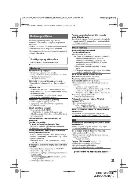 Sony CDX-GT550UI - CDX-GT550UI Consignes d&rsquo;utilisation Slovaque