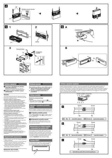 Sony CDX-GT550UI - CDX-GT550UI Guide d'installation Slovaque