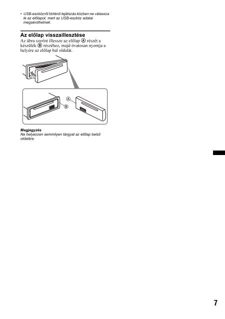 Sony CDX-GT550UI - CDX-GT550UI Consignes d&rsquo;utilisation Hongrois