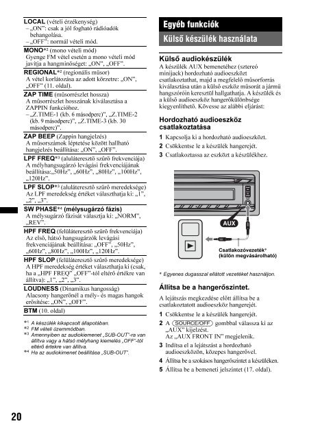 Sony CDX-GT550UI - CDX-GT550UI Consignes d&rsquo;utilisation Hongrois