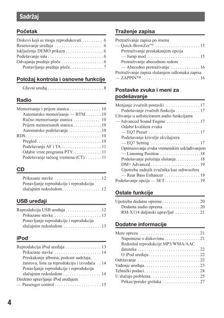 Sony CDX-GT550UI - CDX-GT550UI Mode d'emploi Serbe