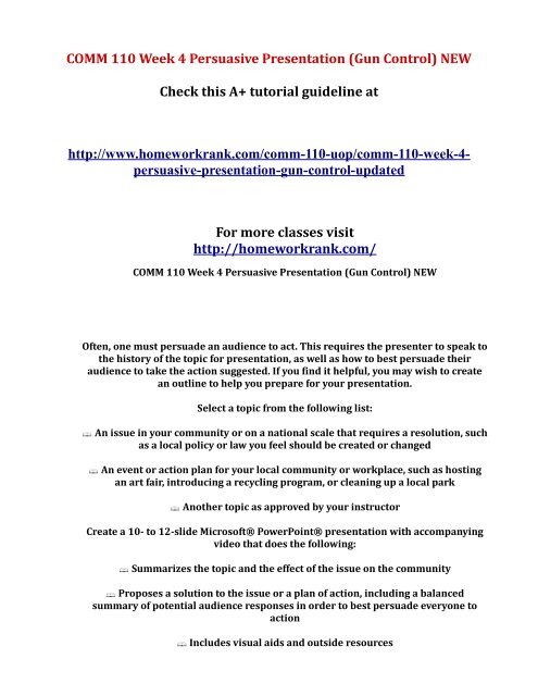 Comm 110 Week 4 Persuasive Presentation Gun Control New
