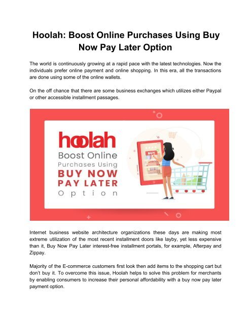 Hoolah_ Boost Online Purchases Using Buy Now Pay Later Option