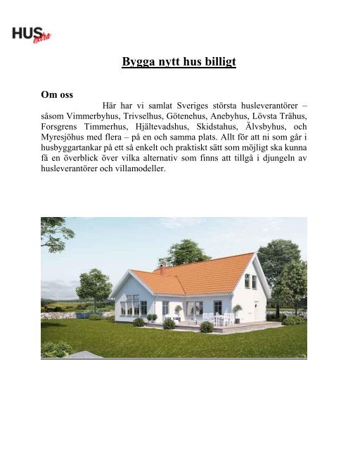 Bygga nytt hus billigt