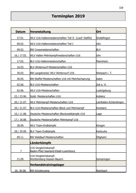 Trainingstagebuch Leichtathletik Baden-Württemberg 2019