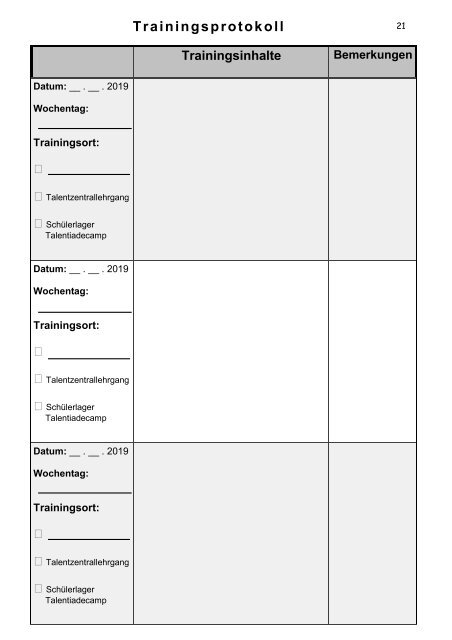 Trainingstagebuch Leichtathletik Baden-Württemberg 2019