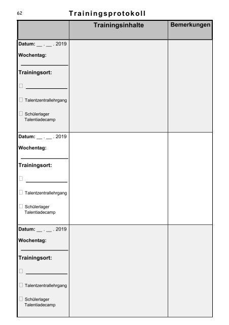 Trainingstagebuch Leichtathletik Baden-Württemberg 2019