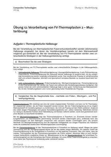 Übung 12: Verarbeitung von FV-Thermoplasten 2 – Mus - ETH Zürich