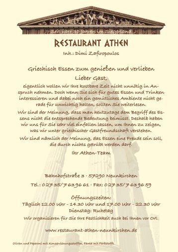 Speisekarte Restaurant ATHEN Neunkirchen
