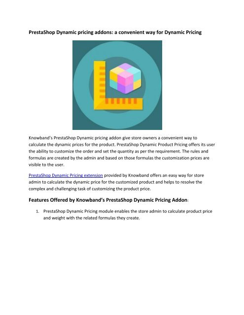 Presta Dynamic Pricing Addon By Knowband Presta Dynamic Pricing Addon By