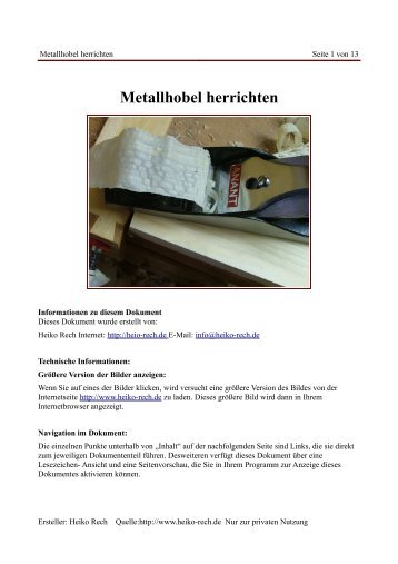 Metallhobel herrichten - Heiko Rech