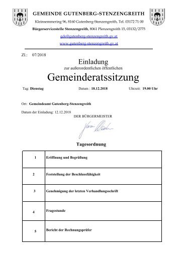 Einladung zur GR-Sitzung am 18.12.2018