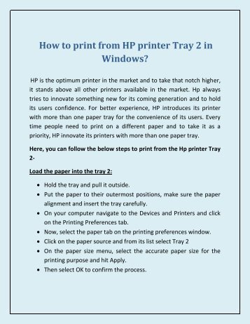 How to print from HP printer Tray 2 in Windows