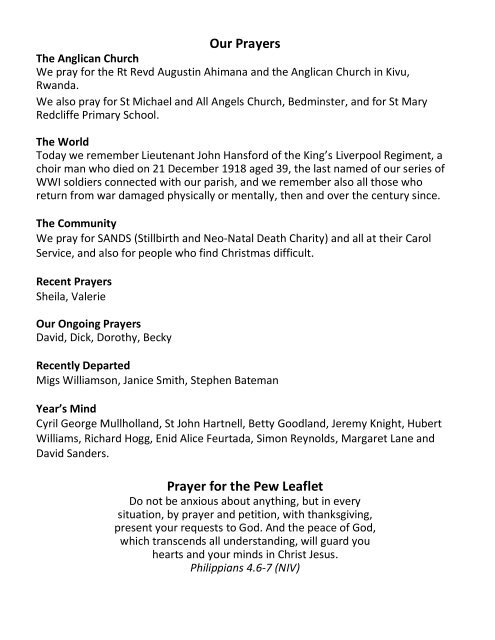 St Mary Redcliffe Church Pew Leaflet - December 16 2018