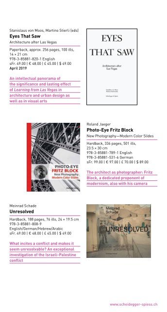 Flyer New and Selected Titles 2018/19 Scheidegger & Spiess