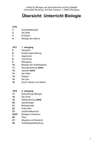 Übersicht: Unterricht Biologie - Universität Flensburg