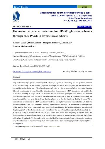 Evaluation of allelic variation for HMW glutenin subunits through SDS-PAGE in diverse bread wheats