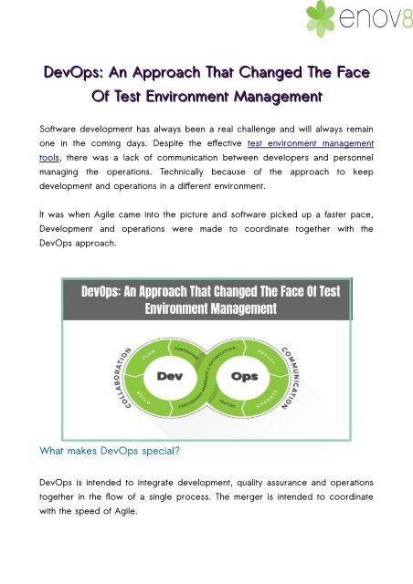 DevOps: An Approach That Changed The Face Of Test Environment Management