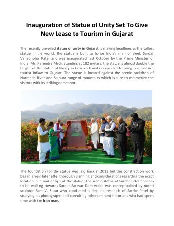 Inauguration of Statue of Unity Set To Give New Lease to Tourism in Gujarat