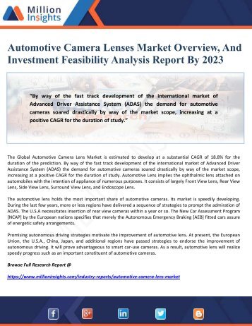 Automotive Camera Lenses Market Overview, And Investment Feasibility Analysis Report By 2023