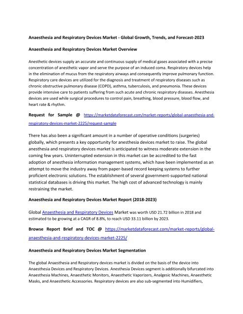 Anaesthesia and Respiratory Devices Market