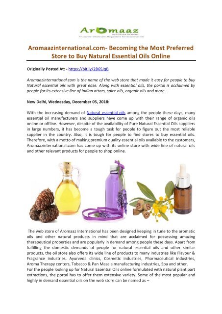Aromaazinternational.com- Becoming the Most Preferred Store to Buy Natural Essential Oils Online
