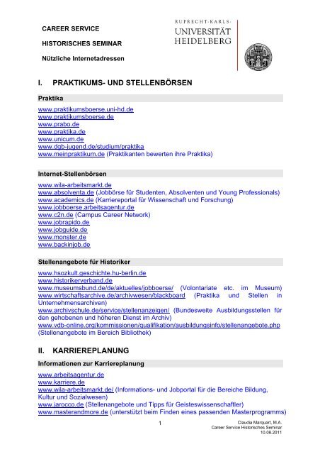 I Praktikums Und Stellenborsen Ii Karriereplanung