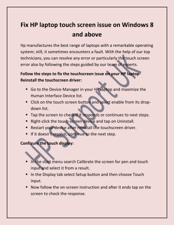 Fix HP laptop touch screen issue on Windows 8 and above,
