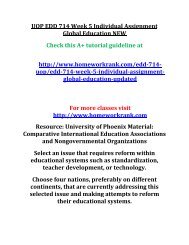 UOP EDD 714 Week 5 Individual Assignment Global Education NEW