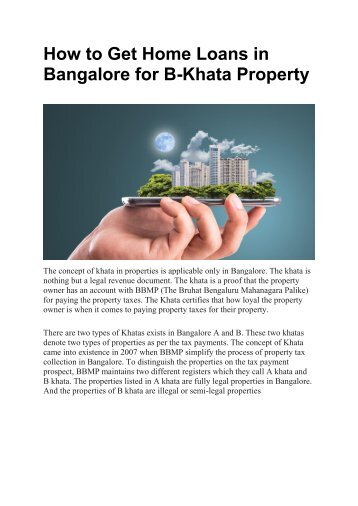 How to Get Home Loans in Bangalore for B-Khata Property