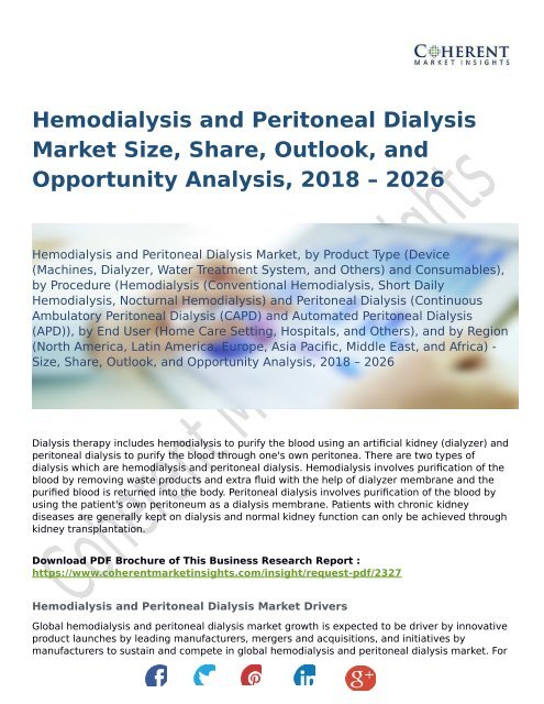 Hemodialysis and Peritoneal Dialysis Market Size, Share, Outlook, and Opportunity Analysis, 2018 – 2026